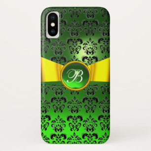DAMASK MÄDLICH MONOGRAMM, grünes goldgelbes Band Case-Mate iPhone Hülle