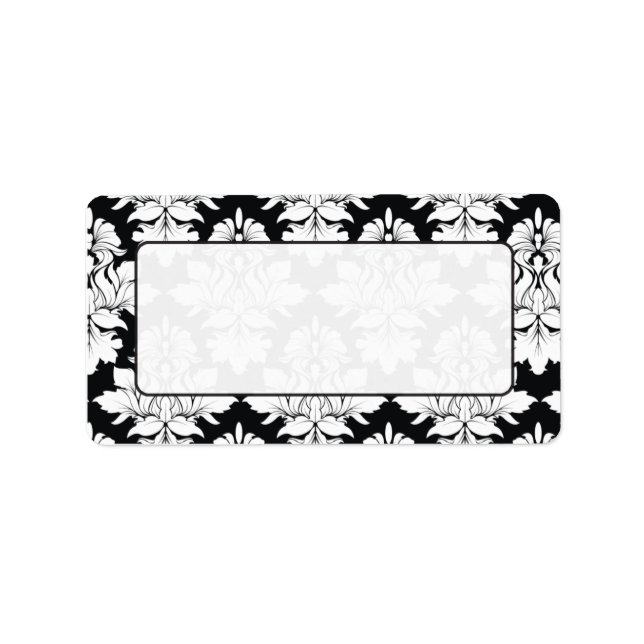 Damask Mailing Labels Schwarz-weiß Adressaufkleber (Vorne)