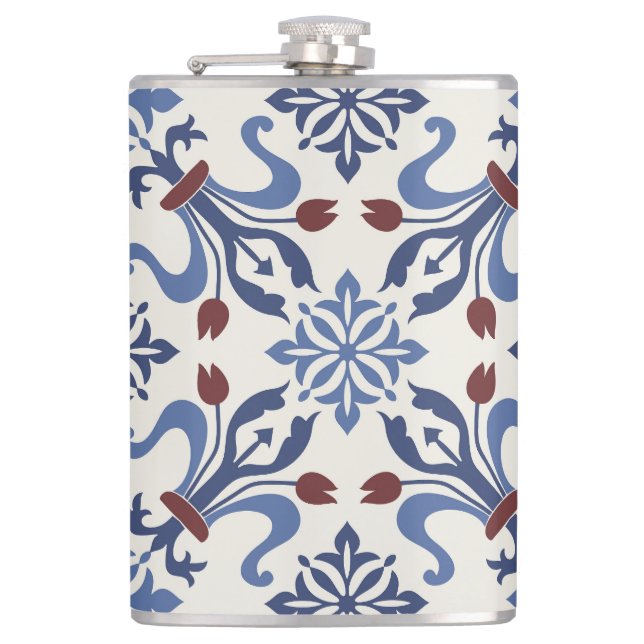 Damask Majolica Tile Design Flachmann (Vorderseite)