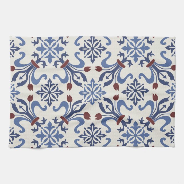 Damask Majolica Tile Design Geschirrtuch (Horizontal)