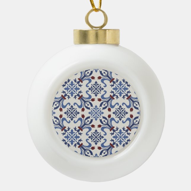 Damask Majolica Tile Design Keramik Kugel-Ornament (Vorderseite)
