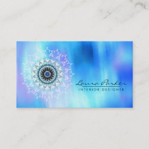 Damask Mandala Abstrakt Watercolor Blue Visitenkarte