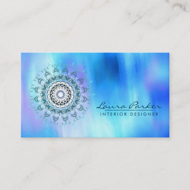 Damask Mandala Abstrakt Watercolor Blue Visitenkarte (Vorderseite)