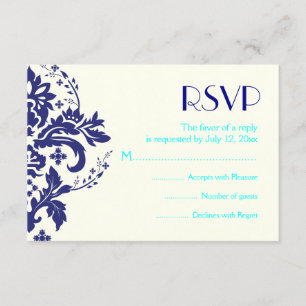 Damask Marine blau, aqua wedding RSVP Antwortkarte Karte