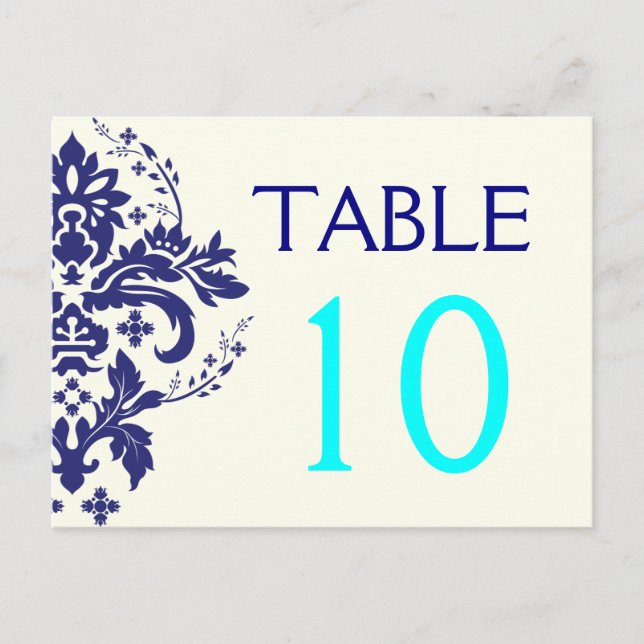 Damask marineblau, Wassa Hochzeit Tischnummer (Vorderseite)