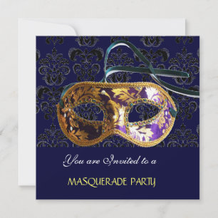 DAMASK MASKENBALL  blau Einladung