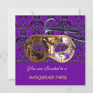 DAMASK MASQUERADE PARTY lila blau Einladung