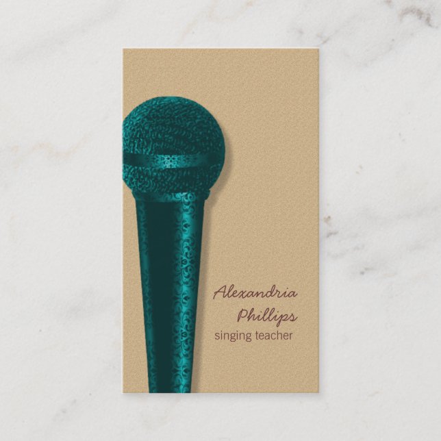 Damask Microphone Business Card, Aquamarin Visitenkarte (Vorderseite)