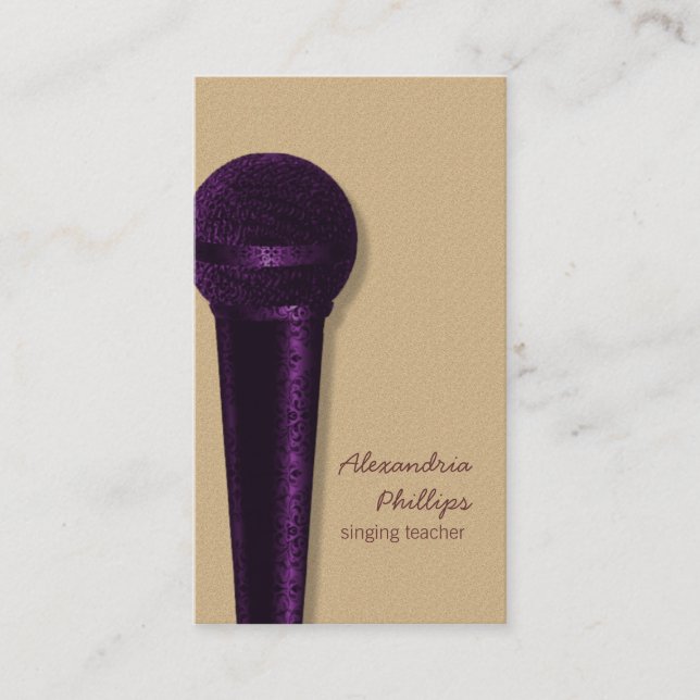 Damask Microphone Business Card, Lila Visitenkarte (Vorderseite)