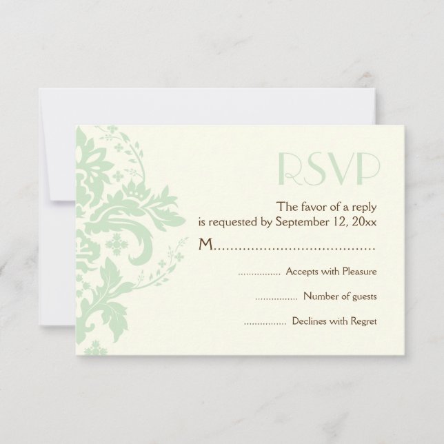 Damask mint green, Elfenbeinhochzeit RSVP Antwortk Karte (Vorderseite)