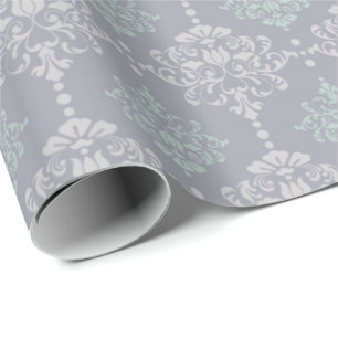 Damask Mint Green Pastel Gray Gray Delicate Geschenkpapier
