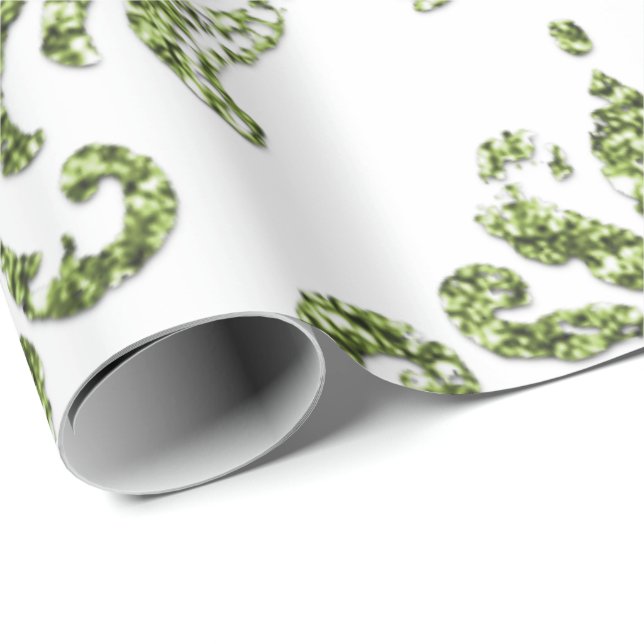 Damask Mint Green Royal Metallic White Glitzer Geschenkpapier (Rolleneckpunkt)