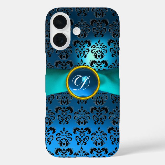 DAMASK MIRLY MONOGRAMM Blue Band Case-Mate iPhone Hülle (Rückseite)