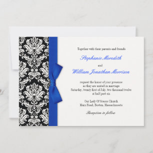Damask mit Blue Bow Hochzeitsempfang Einladung