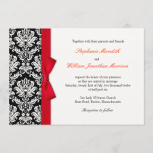 Damask mit Red Bow Hochzeitseinladung Einladung