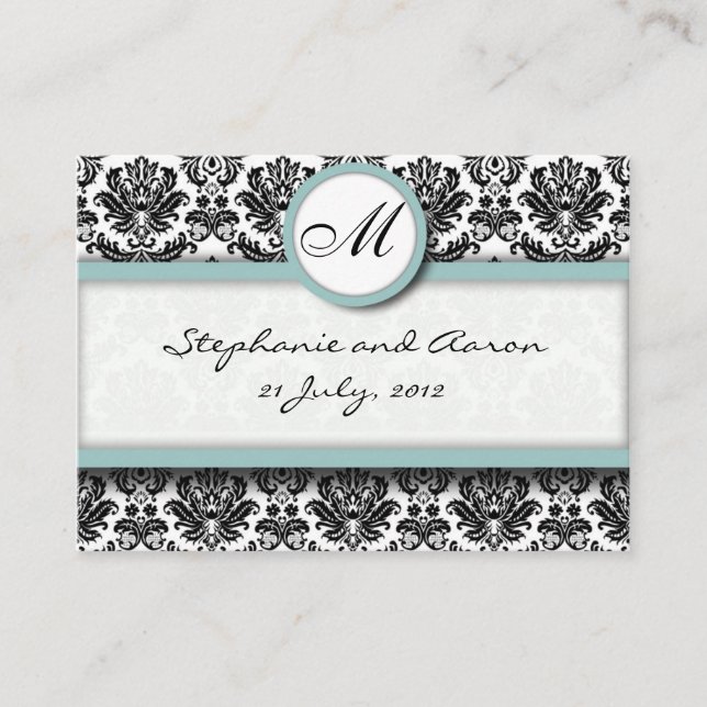 Damask mit Tiffany Wedding Website Business Card Begleitkarte (Vorderseite)