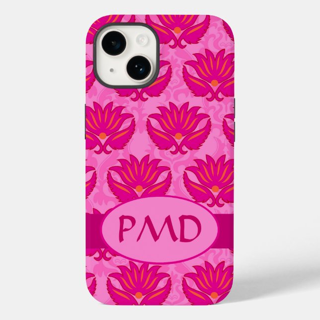 Damask Modern Art Nouveau Pink Monogram Initialen Case-Mate iPhone Hülle (Rückseite)