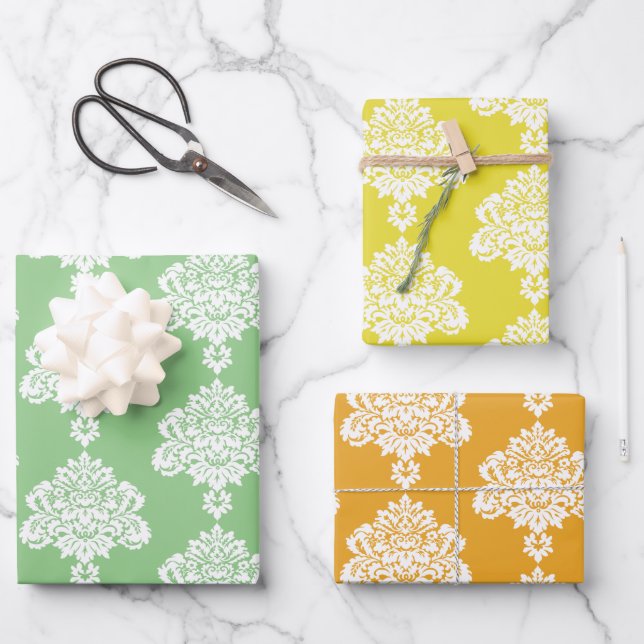 Damask Modernes Farbmuster Geschenkpapier Set (Vorderseite)