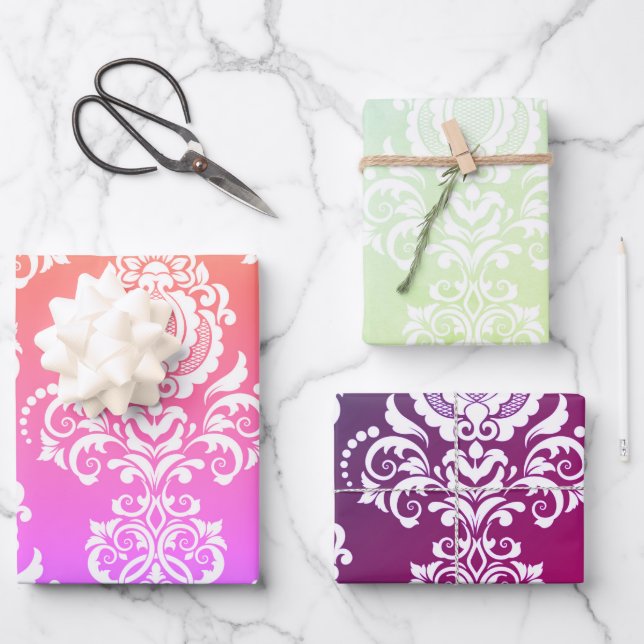 Damask Modernes Farbmuster Geschenkpapier Set (Vorderseite)