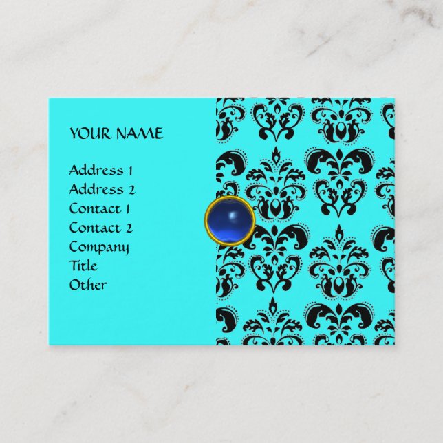 DAMASK MON RUBY hellblau grau gold Visitenkarte (Vorderseite)