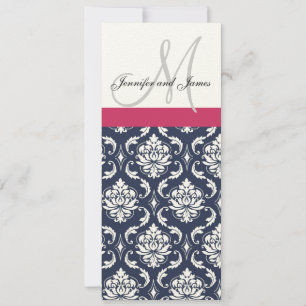 Damask Monogram Blue Pink Cream Weditation Einladung