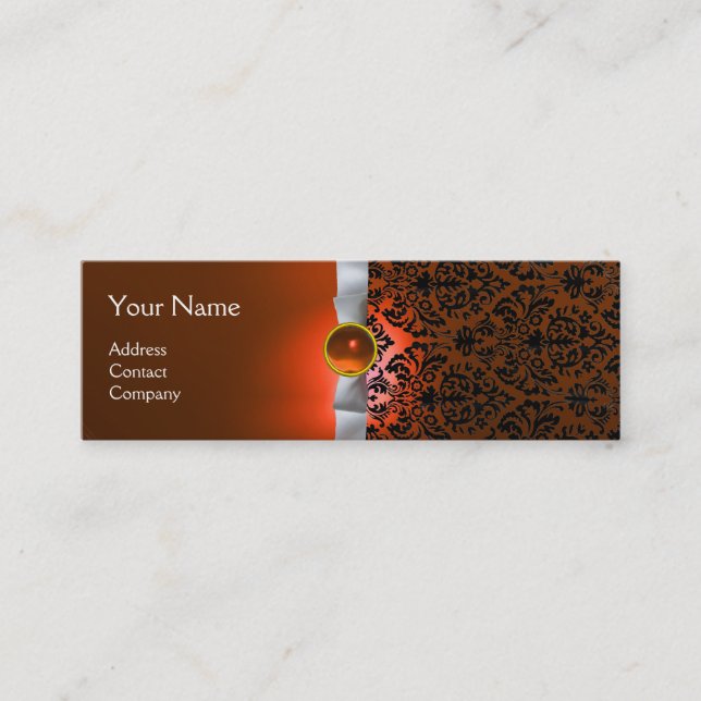DAMASK MONOGRAM Edelband weiß orange Mini Visitenkarte (Vorderseite)