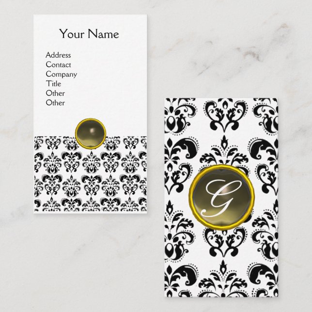 DAMASK MONOGRAM-Edelstein grau-platinfrei Visitenkarte (Vorne/Hinten)