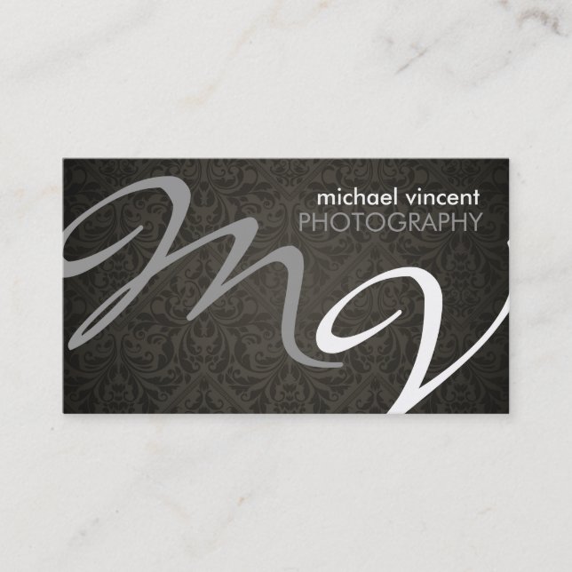 Damask Monogram Fotograf Business Card Visitenkarte (Vorderseite)