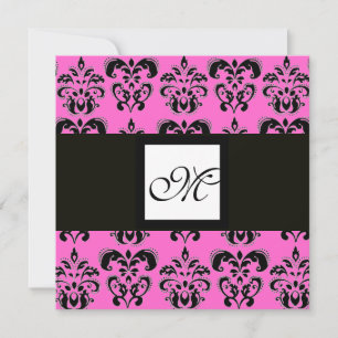 DAMASK MONOGRAM, helle violette Farbe, rosa Fuchsi Einladung