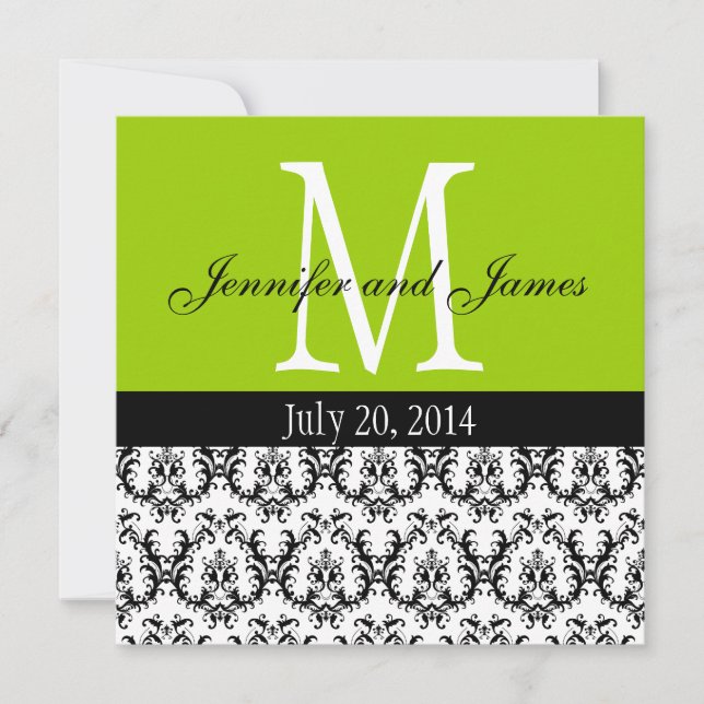 Damask Monogram Hochzeit Einladung Apple Green (Vorderseite)