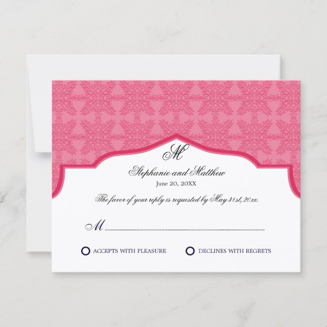Damask Monogram Honeysuckle RSVP Card Karte (Vorderseite)