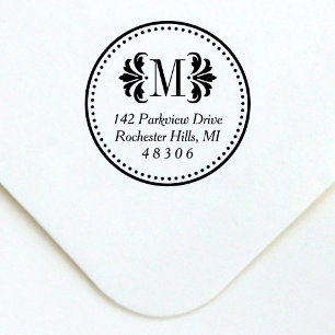 Damask Monogram Initial Klassische Rücksendeadr Permastempel
