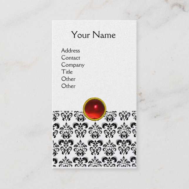 DAMASK MONOGRAM Juwel Red ruby Light Gold Visitenkarte (Vorderseite)