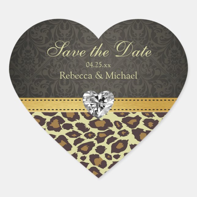 Damask Monogram Leopard Save the Date Stickers (Vorderseite)