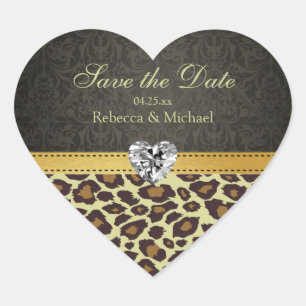 Damask Monogram Leopard Save the Date Stickers