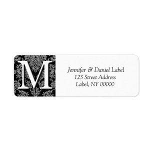 Damask Monogram M Rücksendeadressen-Aufkleber