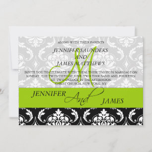 Damask Monogram Names Green Hochzeit Einladung