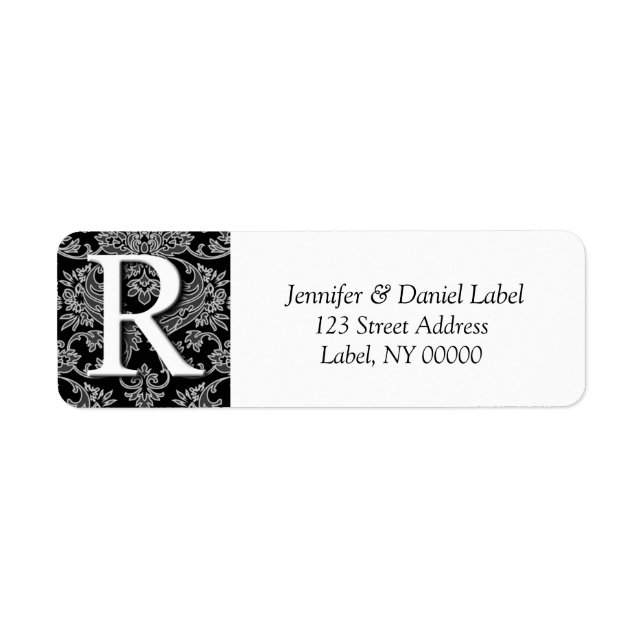 Damask Monogram R Mailadresse Labels (Vorne)
