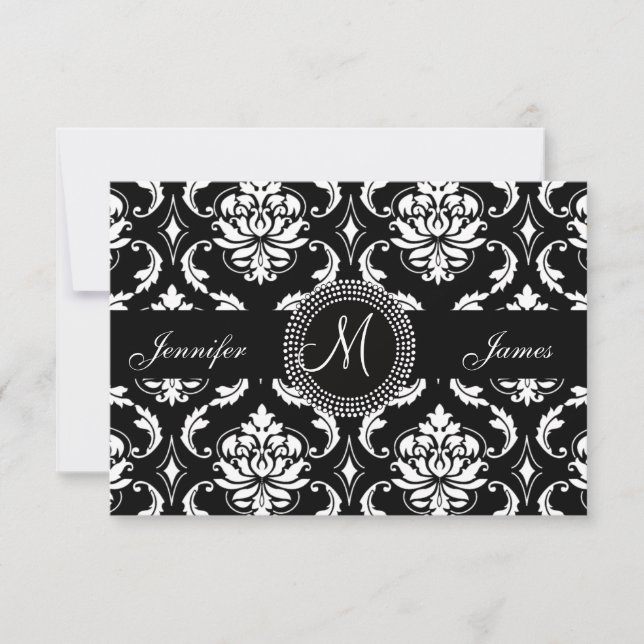 Damask Monogram RSVP Cards für Square Einladung (Vorderseite)