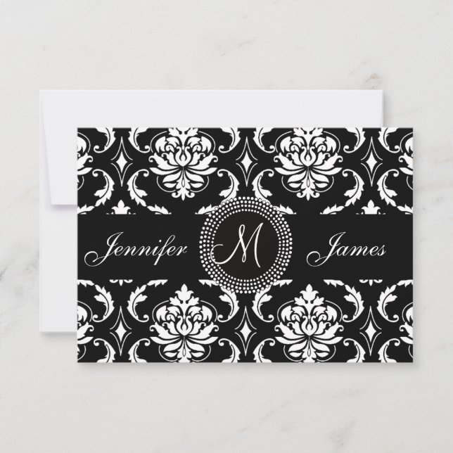 Damask Monogram RSVP Cards für Square Einladung (Vorderseite)