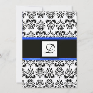 DAMASK MONOGRAM,schwarz und weiß,blau Einladung