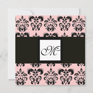 DAMASK MONOGRAM,schwarz und weiß,rosa Einladung