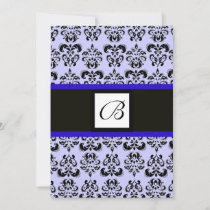 DAMASK MONOGRAM, schwarz-weiß, blau Einladung