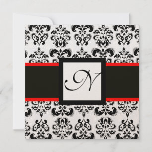 DAMASK MONOGRAM,Schwarz,Weiß,Rot Champagner Metall Einladung