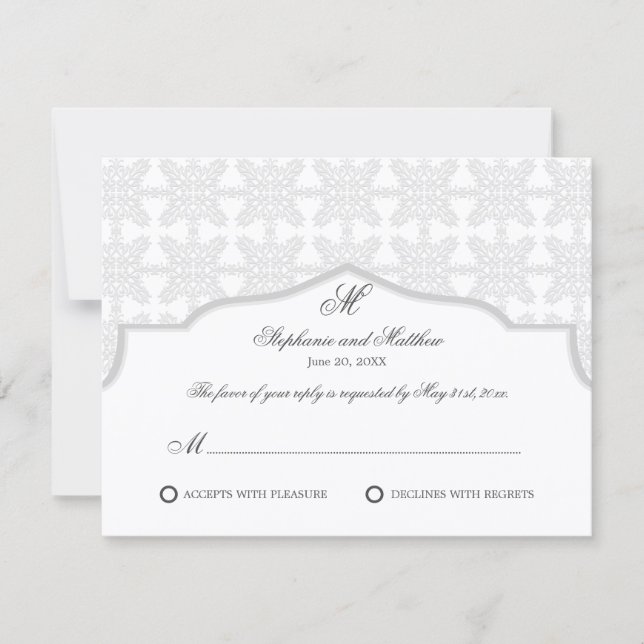 Damask Monogram Silver Grey RSVP Card Karte (Vorderseite)