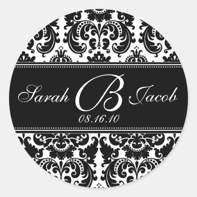 Damask Monogram Sticker- Passen Sie es an! Runder Aufkleber (Vorderseite)