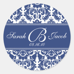 Damask Monogram Sticker- Passen Sie es an! Runder Aufkleber