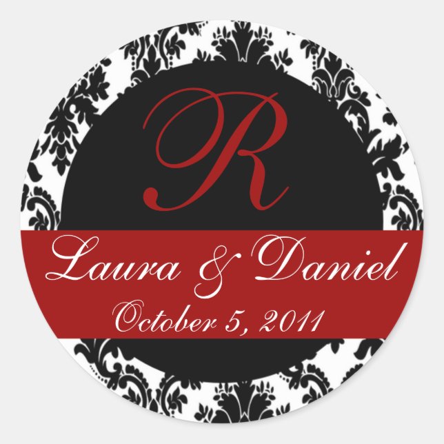 Damask Monogram Sticker (schwarz/rot) (Vorderseite)