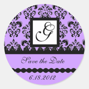 DAMASK MONOGRAM, violett Runder Aufkleber