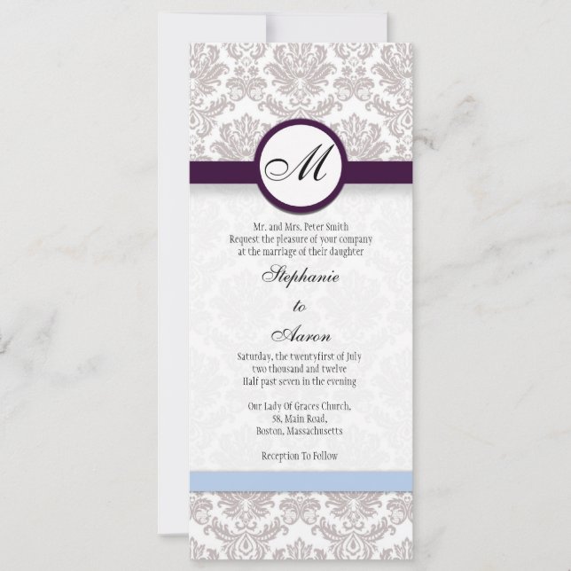 Damask Monogram Wedding Einladung (Vorderseite)